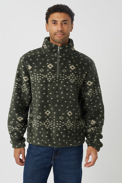 Brave Soul Khaki Patterned Quarter Zip Borg Fleece - Khaki Image 4
