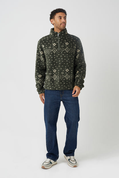 Brave Soul Khaki Patterned Quarter Zip Borg Fleece - Khaki Image 3