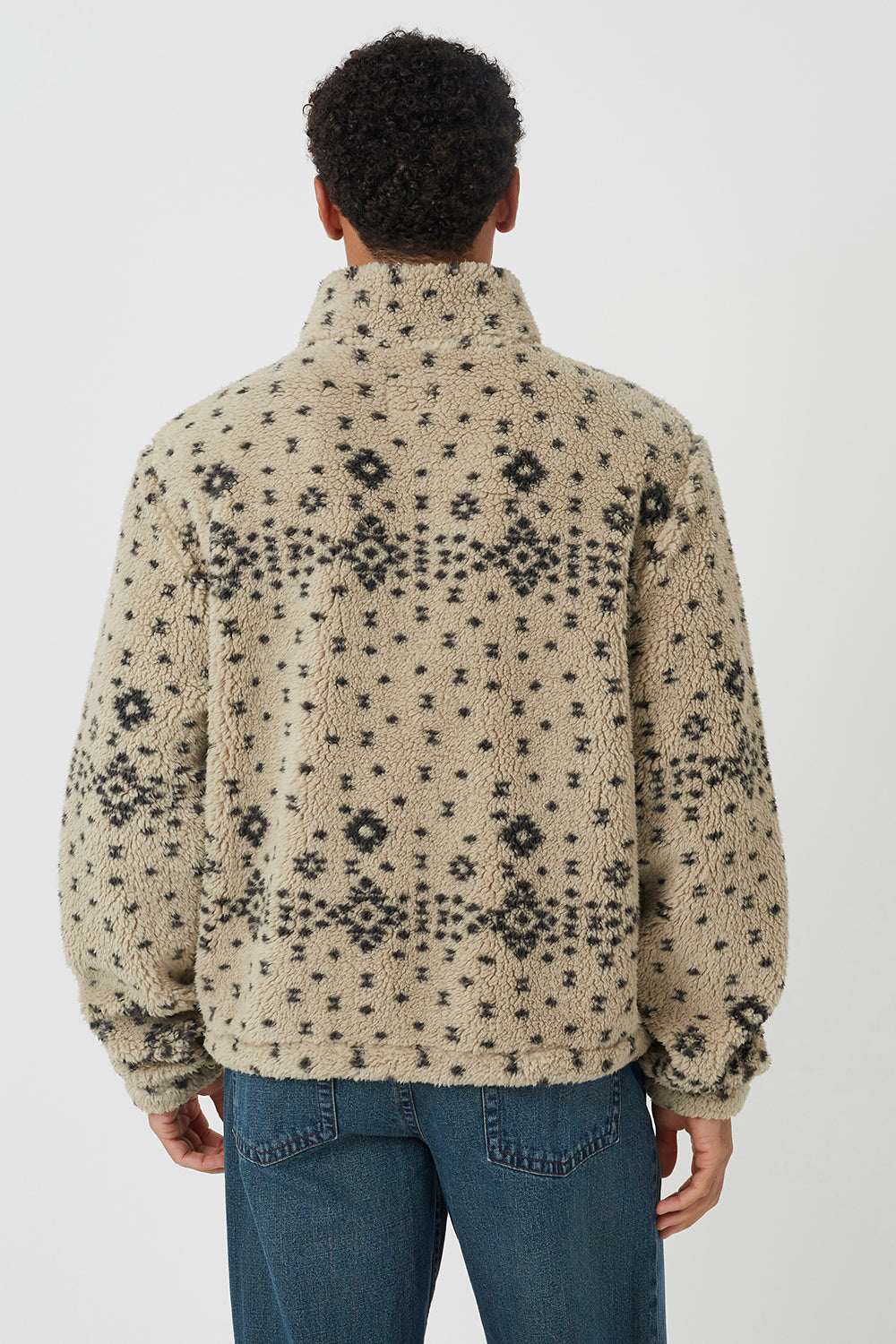 Brave Soul Beige Patterned Quarter Zip Borg Fleece - Beige Image 2