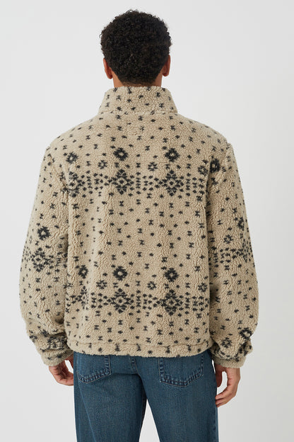 Brave Soul Beige Patterned Quarter Zip Borg Fleece - Beige Image 2
