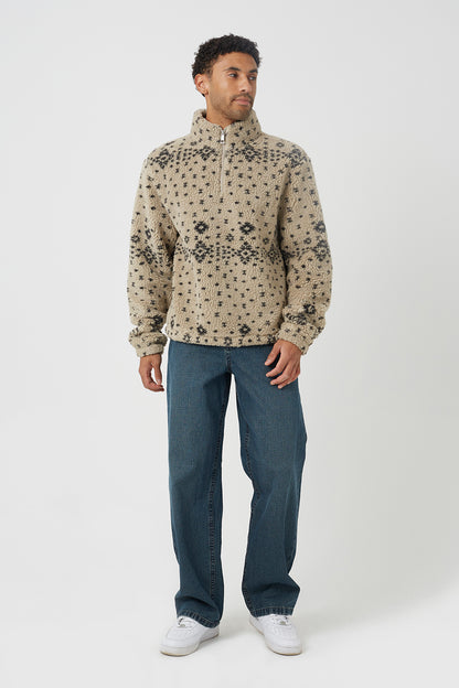 Brave Soul Beige Patterned Quarter Zip Borg Fleece - Beige Image 3