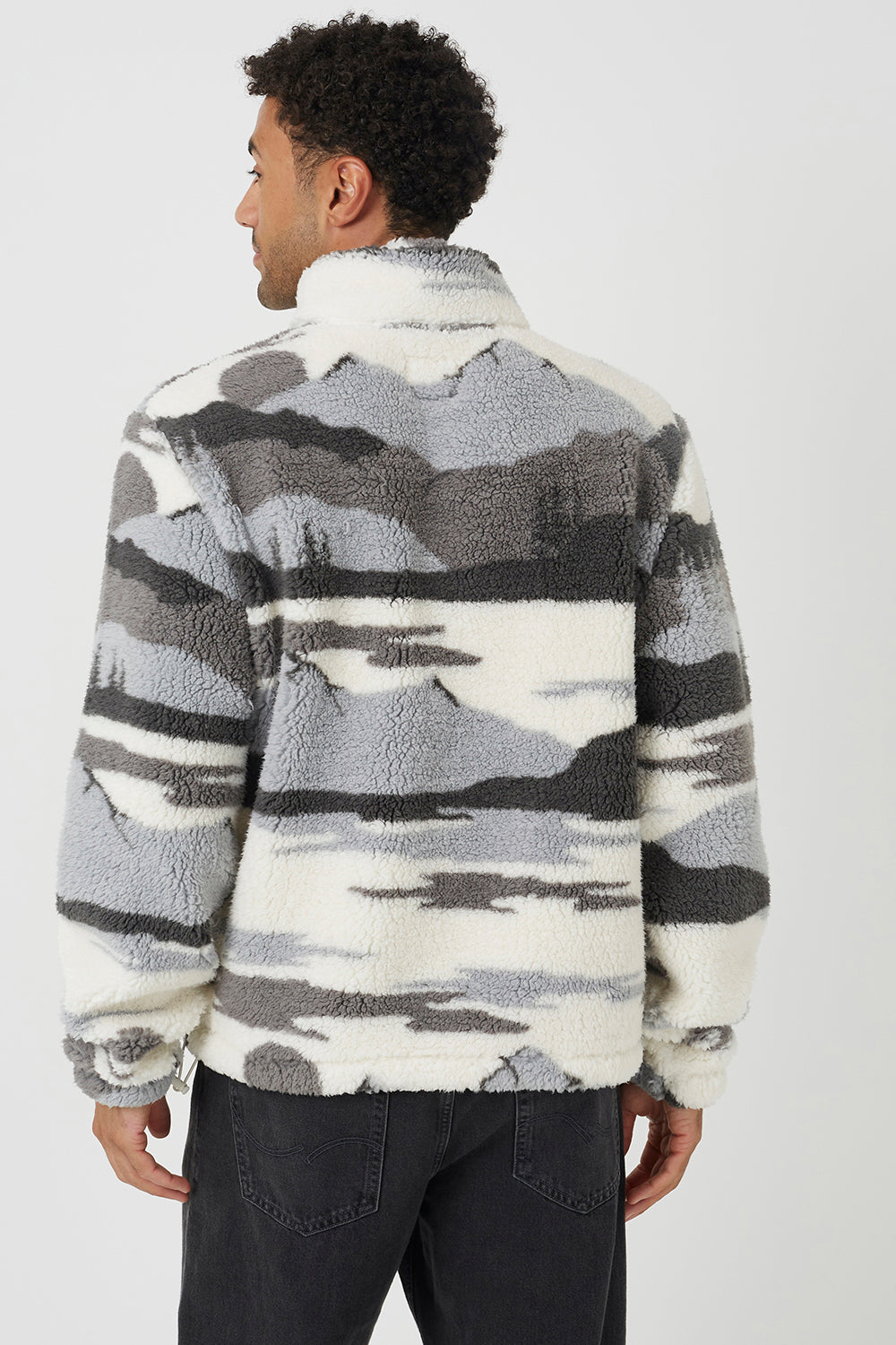 Brave Soul Grey Landscape Print Quarter Zip Borg Fleece - Grey Image 2