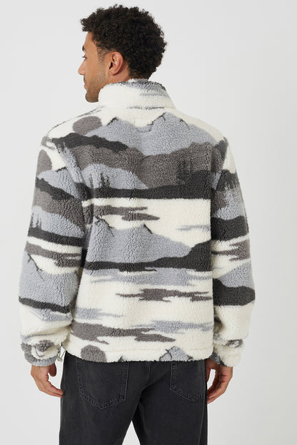 Brave Soul Grey Landscape Print Quarter Zip Borg Fleece - Grey Image 2