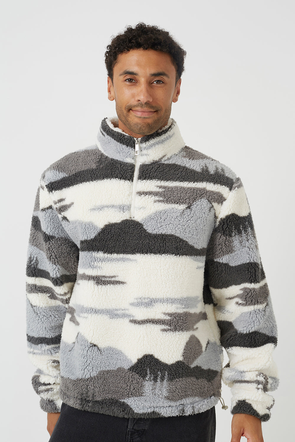Brave Soul Grey Landscape Print Quarter Zip Borg Fleece - Grey Image 4