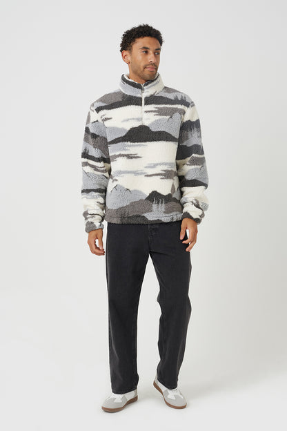 Brave Soul Grey Landscape Print Quarter Zip Borg Fleece - Grey Image 3