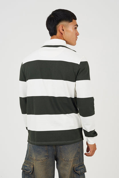 Brave Soul Green Long Sleeve Striped Rugby Shirt - Green Image 2