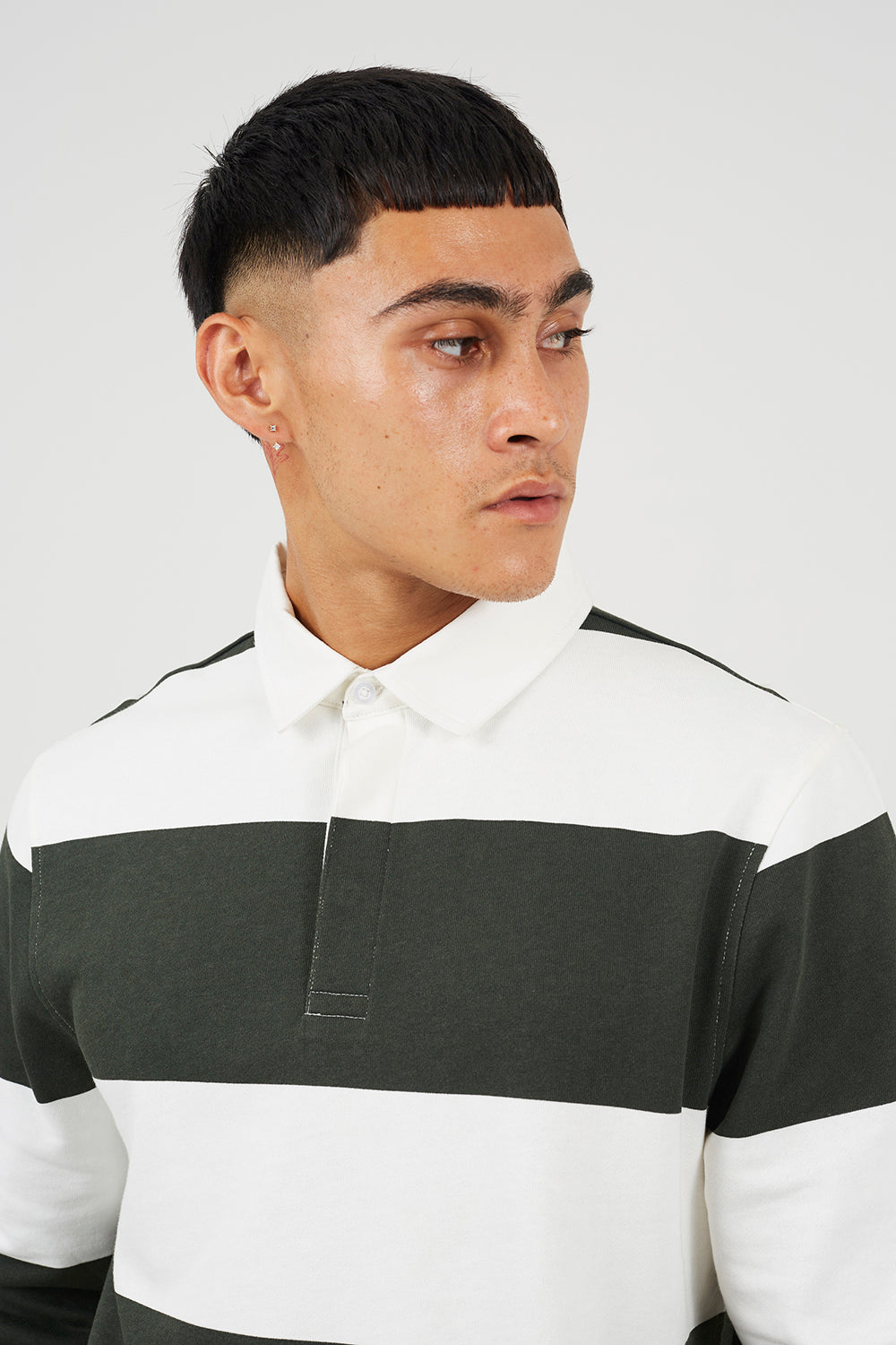 Brave Soul Green Long Sleeve Striped Rugby Shirt - Green Image 4
