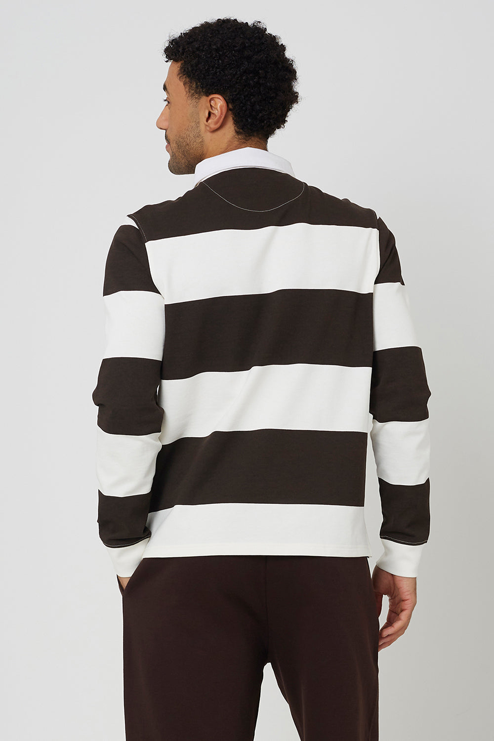 Brave Soul Brown Long Sleeve Striped Rugby Shirt - Brown Image 2