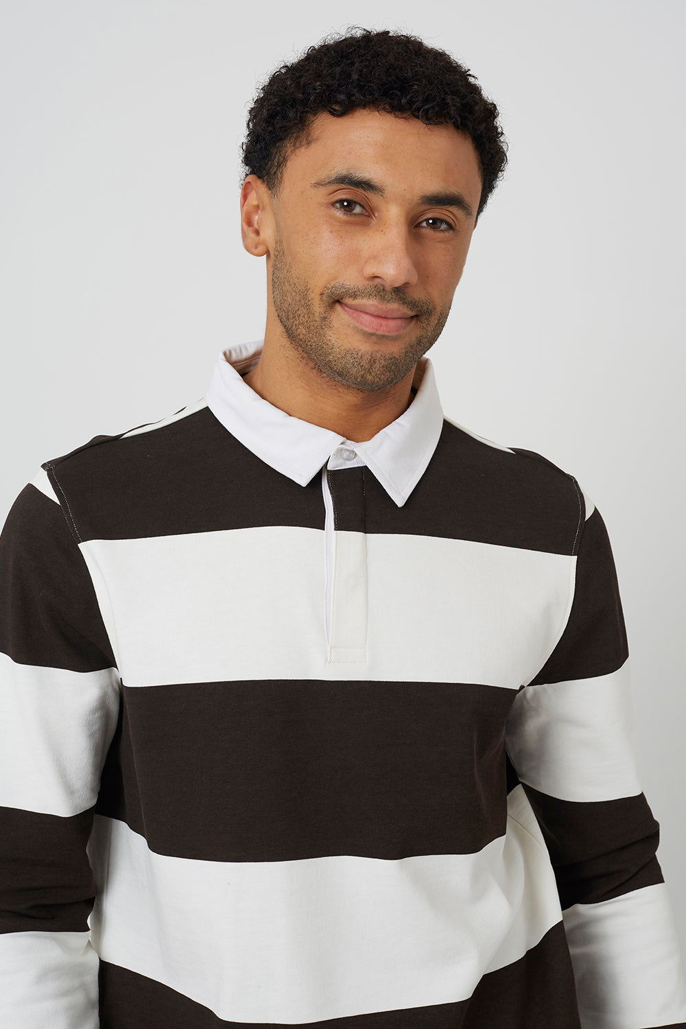 Brave Soul Brown Long Sleeve Striped Rugby Shirt - Brown Image 4