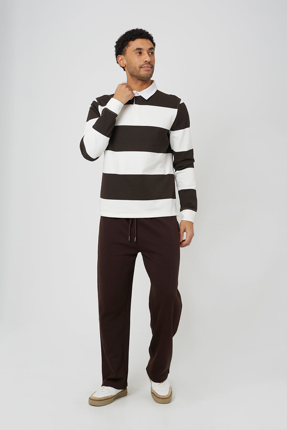 Brave Soul Brown Long Sleeve Striped Rugby Shirt - Brown Image 3