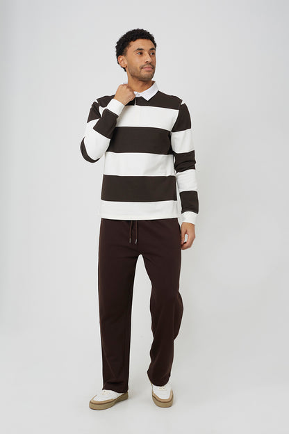 Brave Soul Brown Long Sleeve Striped Rugby Shirt - Brown Image 3
