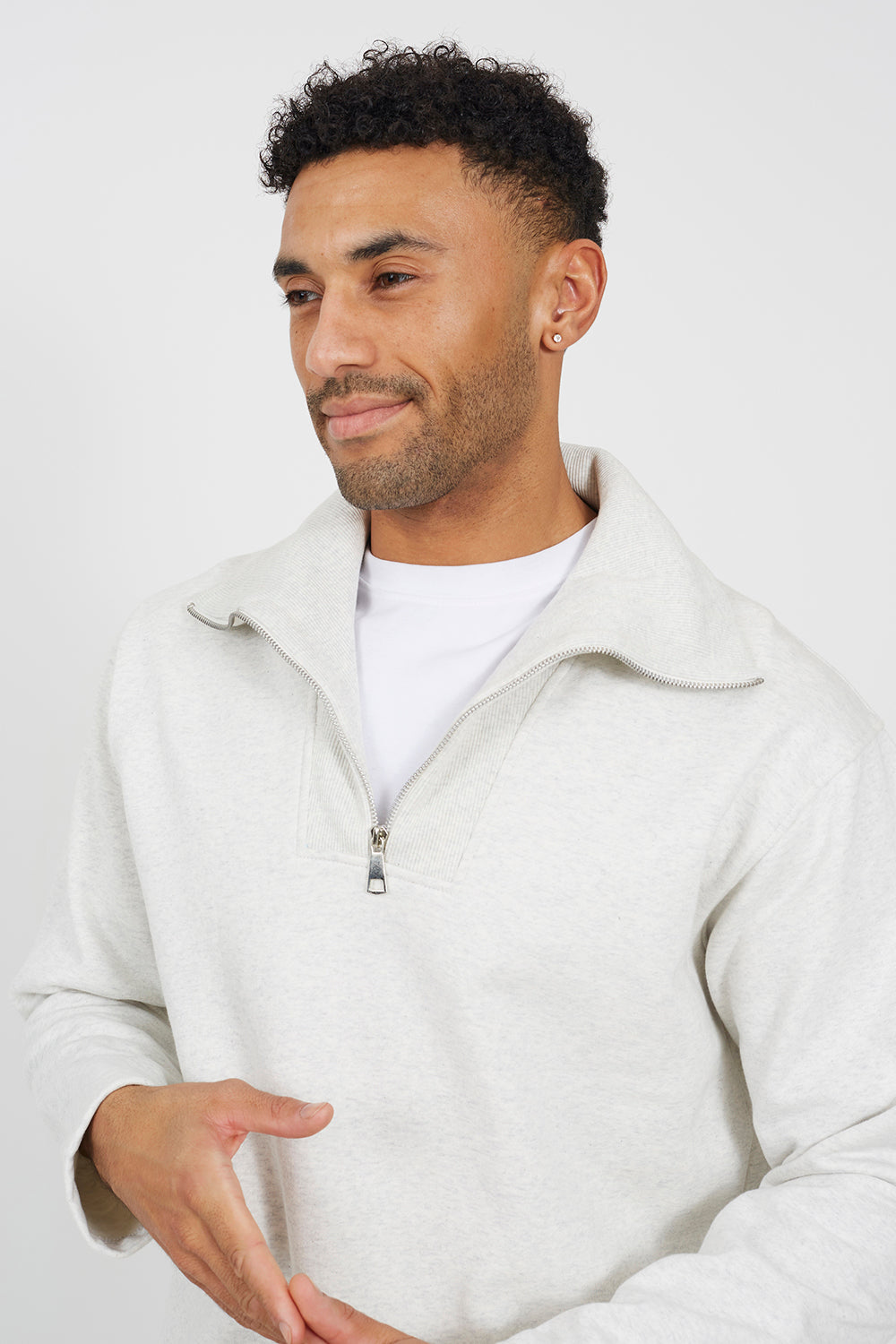 Brave Soul Natural High Funnel Neck 1/4 Zip Sweatshirt - Natural Image 4