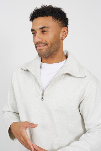 Brave Soul Natural High Funnel Neck 1/4 Zip Sweatshirt - Natural Image 4