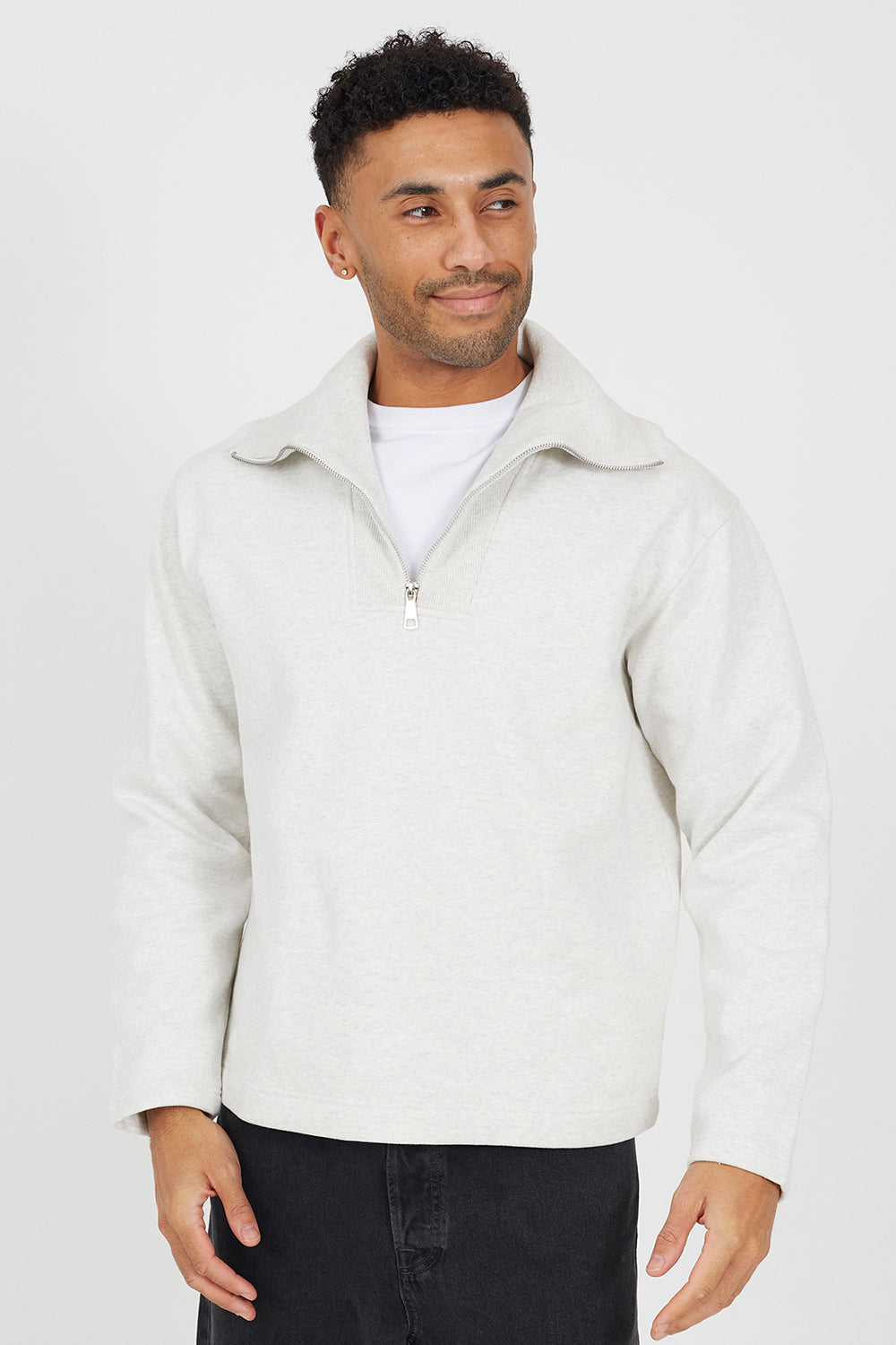 Brave Soul Natural High Funnel Neck 1/4 Zip Sweatshirt - Natural Image 1