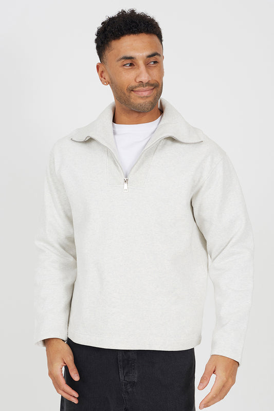 Brave Soul Natural High Funnel Neck 1/4 Zip Sweatshirt - Natural Image 1