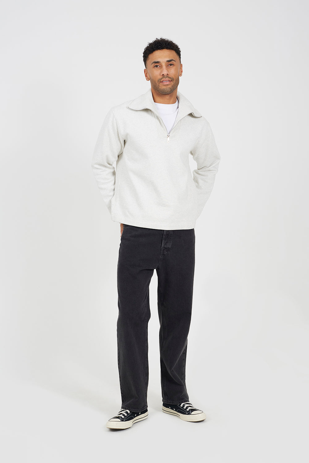 Brave Soul Natural High Funnel Neck 1/4 Zip Sweatshirt - Natural Image 3