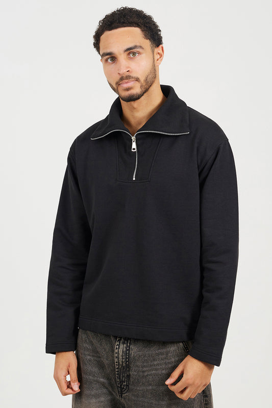Brave Soul Black High Funnel Neck 1/4 Zip Sweatshirt - Black Image 1