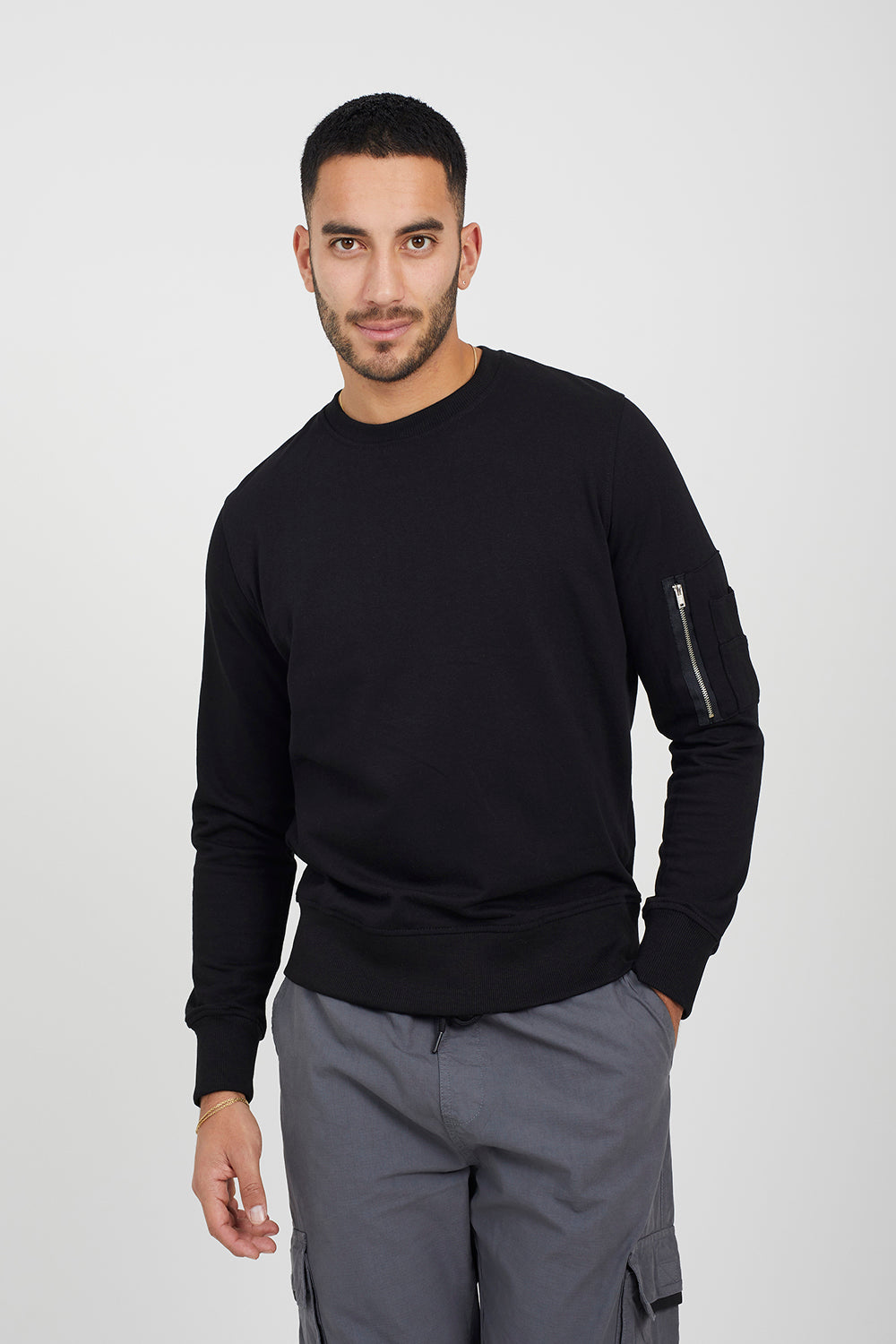 Brave Soul Black Zip Pocket Sleeve Detail Sweatshirt - Black Image 1
