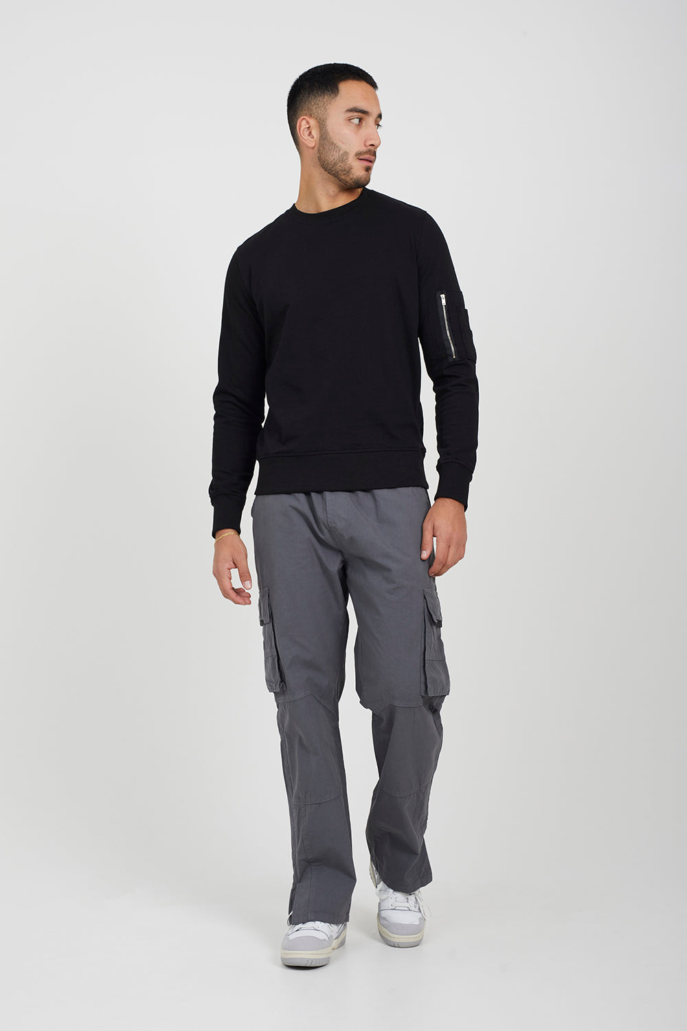 Brave Soul Black Zip Pocket Sleeve Detail Sweatshirt - Black Image 3