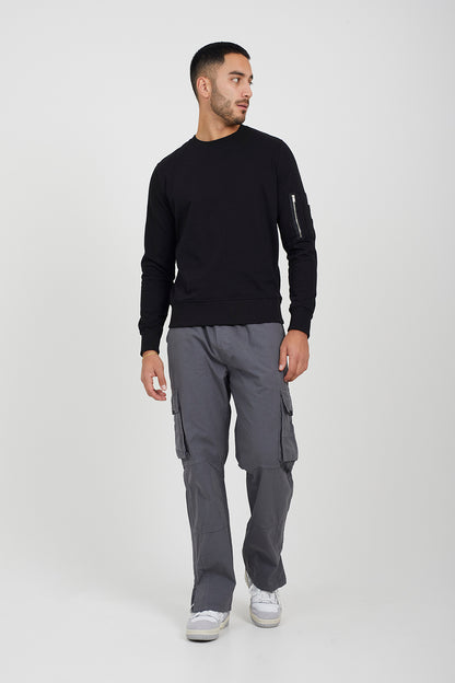 Brave Soul Black Zip Pocket Sleeve Detail Sweatshirt - Black Image 3
