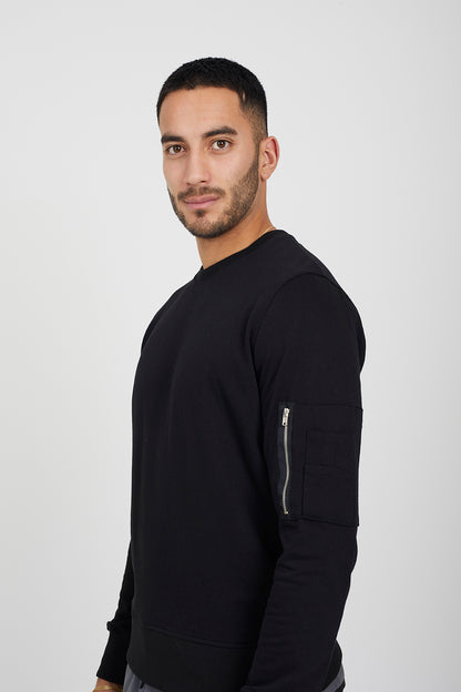 Brave Soul Black Zip Pocket Sleeve Detail Sweatshirt - Black Image 4