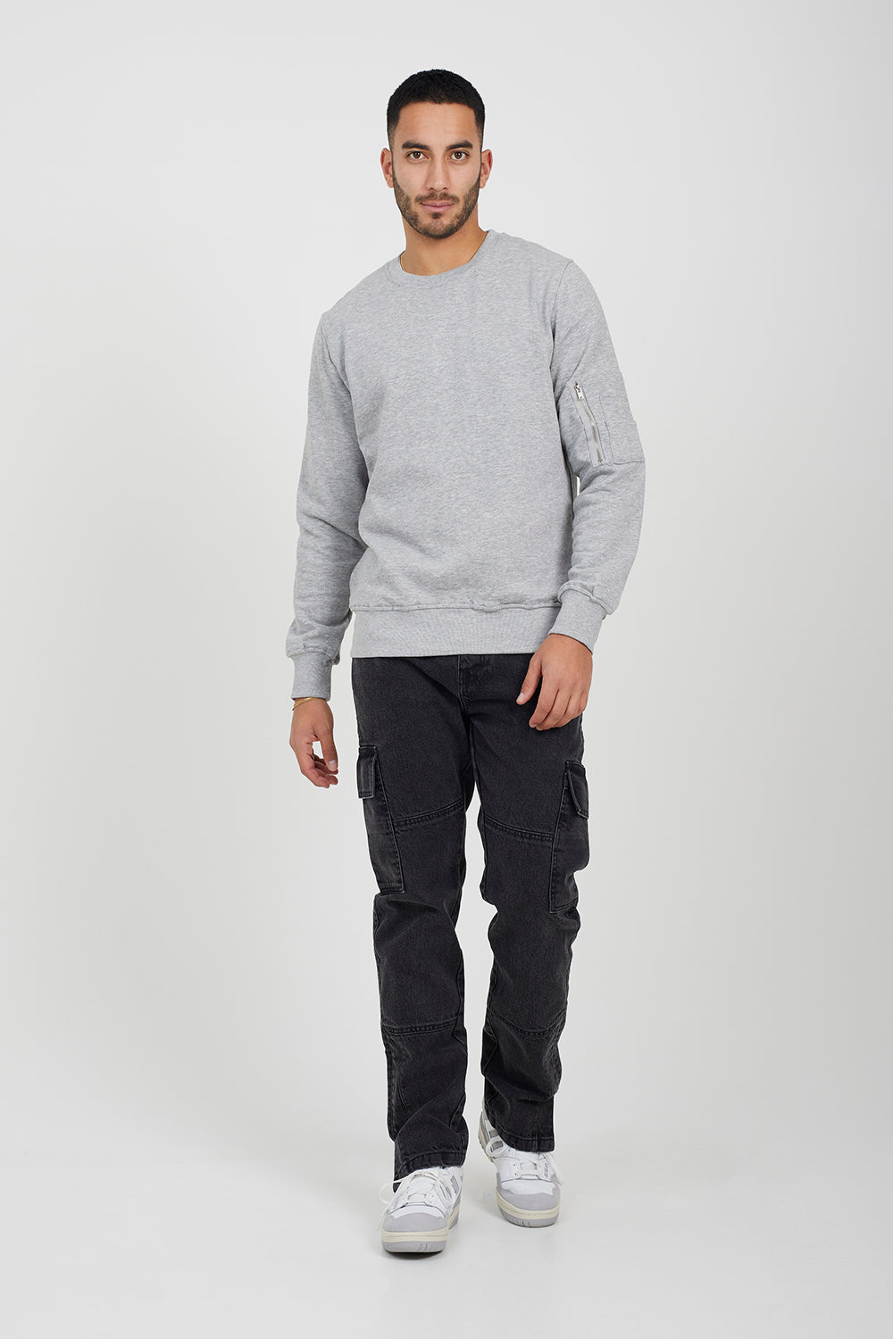 Brave Soul Light Grey Zip Pocket Sleeve Detail Sweatshirt - Light Grey Image 3