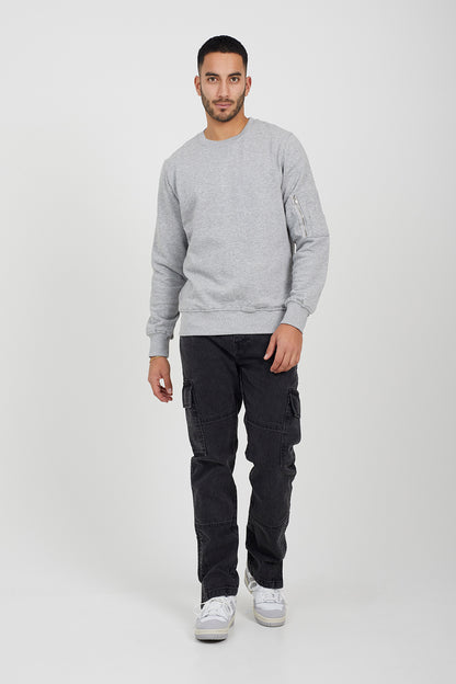 Brave Soul Light Grey Zip Pocket Sleeve Detail Sweatshirt - Light Grey Image 3