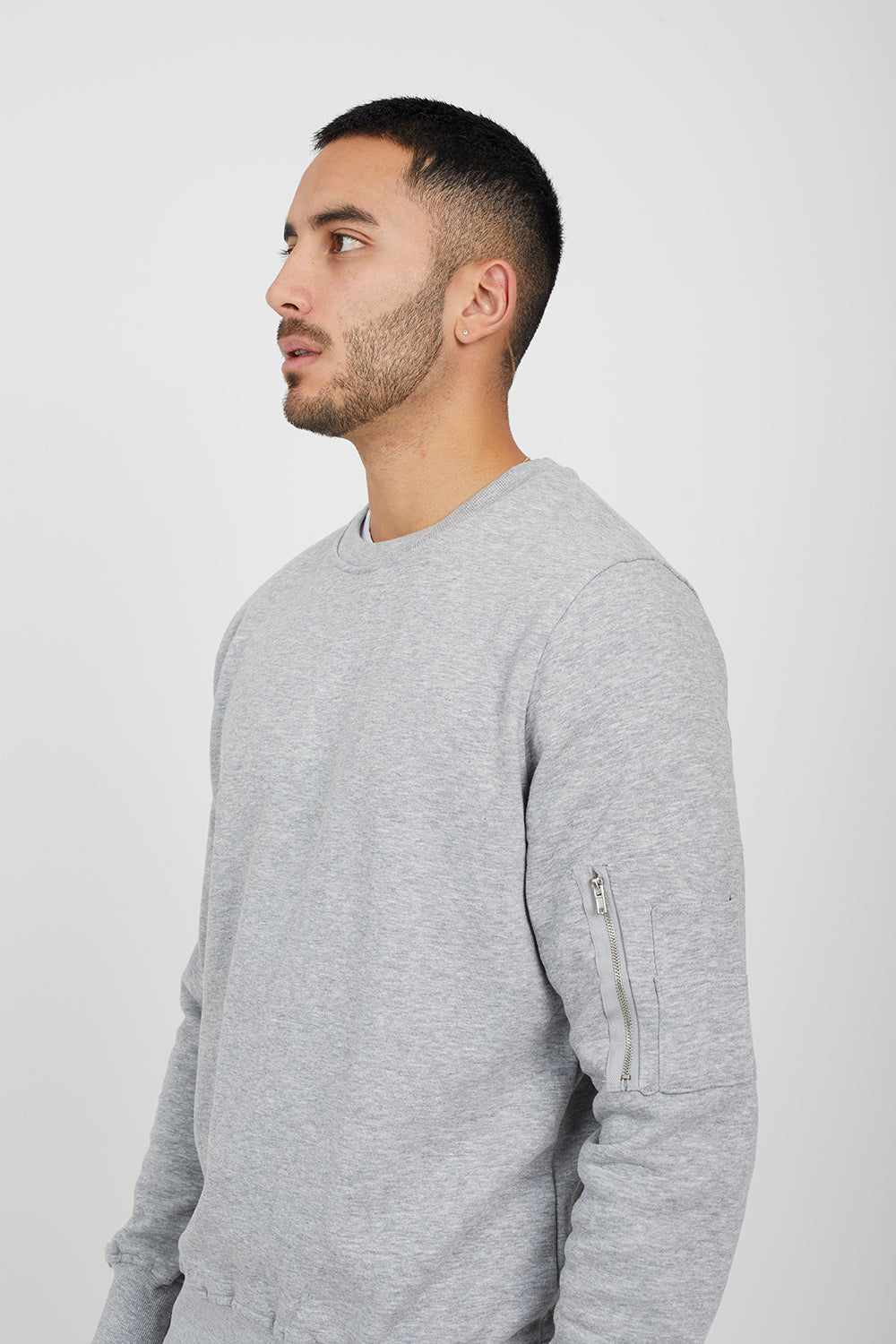 Brave Soul Light Grey Zip Pocket Sleeve Detail Sweatshirt - Light Grey Image 4