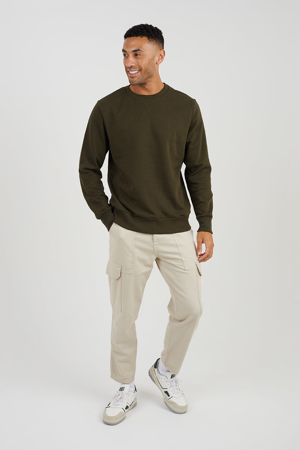 Brave Soul Khaki Crew Neck Basic Sweatshirt - Khaki Image 3