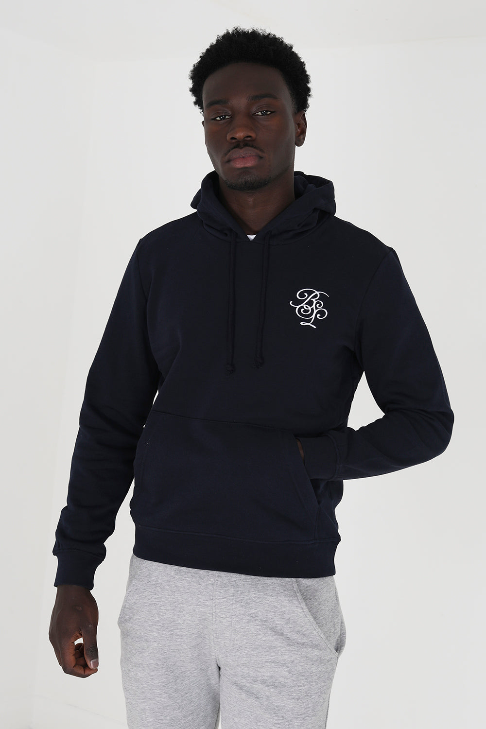 Brave Soul Navy Embroidery Detail Overhead Hoodie - Navy Image 1