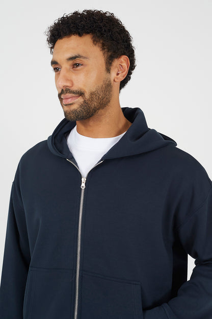 Brave Soul Navy Relaxed Fit Zip Through Hoodie - Navy Image 4