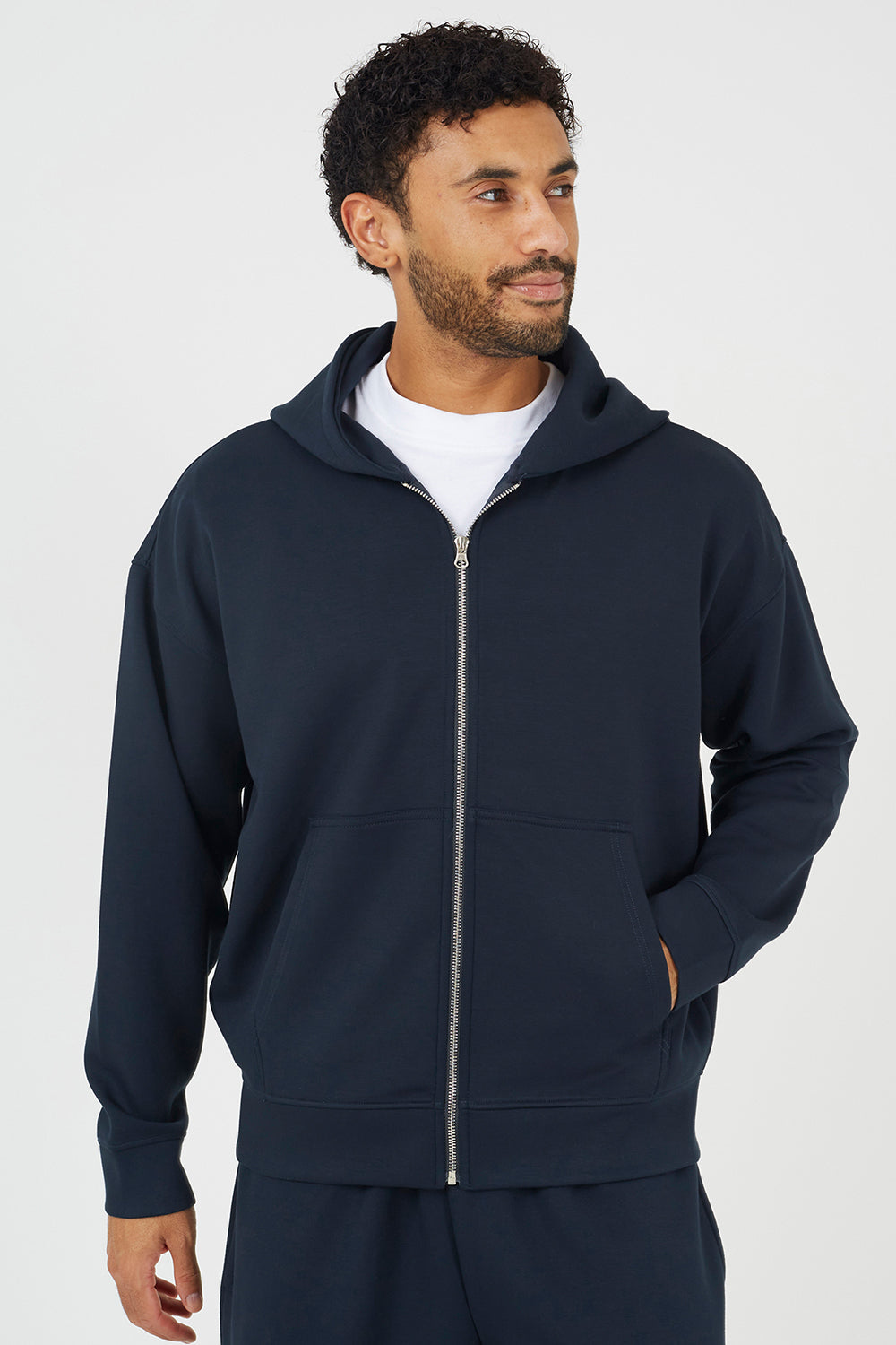 Brave Soul Navy Relaxed Fit Zip Through Hoodie - Navy Image 1