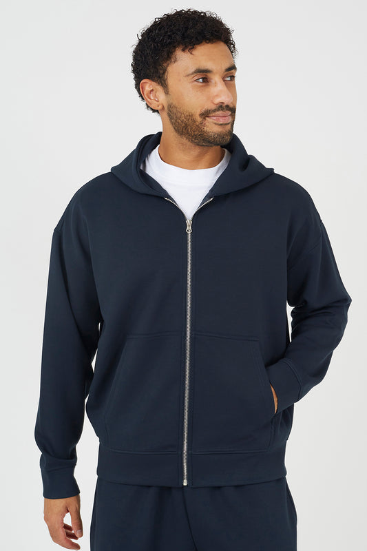 Brave Soul Navy Relaxed Fit Zip Through Hoodie - Navy Image 1