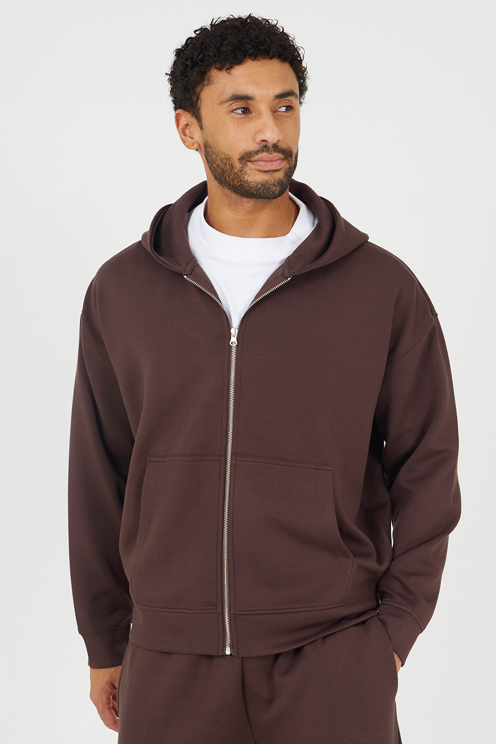 Brave Soul Brown Relaxed Fit Zip Through Hoodie - Brown Image 1