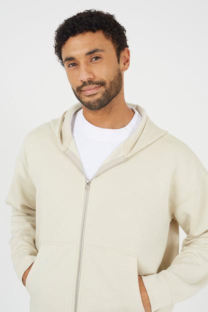 Brave Soul Beige Relaxed Fit Zip Through Hoodie - Beige Image 4