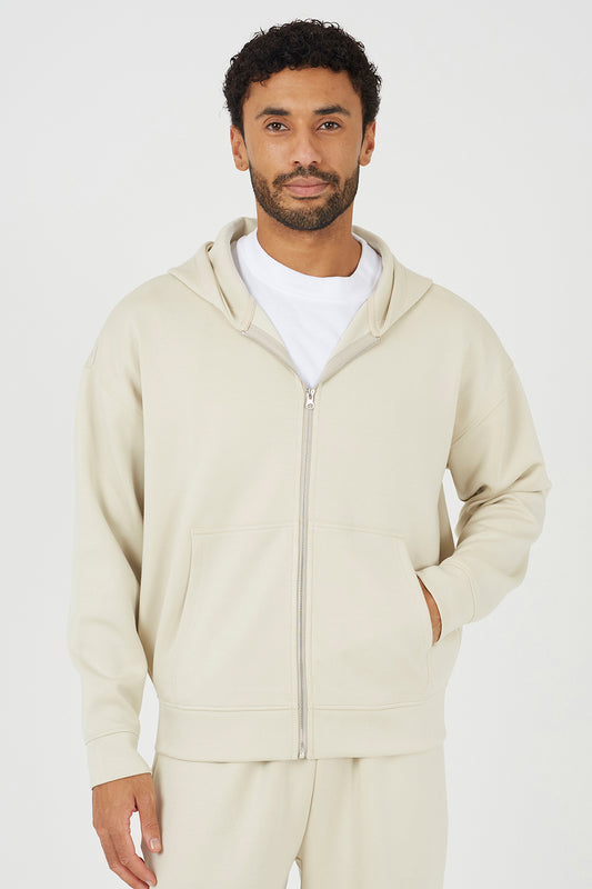 Brave Soul Beige Relaxed Fit Zip Through Hoodie - Beige Image 1