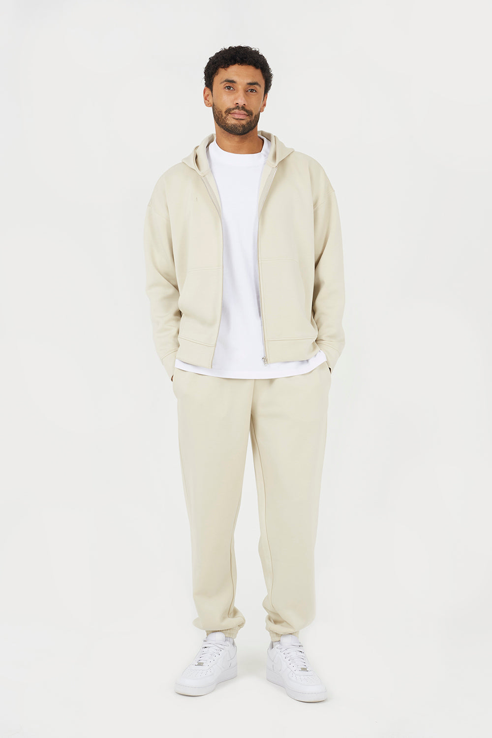Brave Soul Beige Relaxed Fit Zip Through Hoodie - Beige Image 3