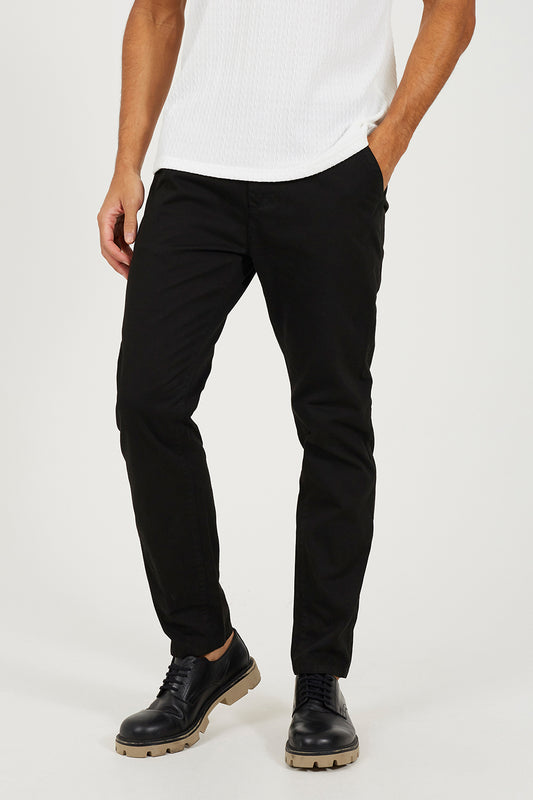 Brave Soul Black Cotton Chino Trousers - Black Image 1