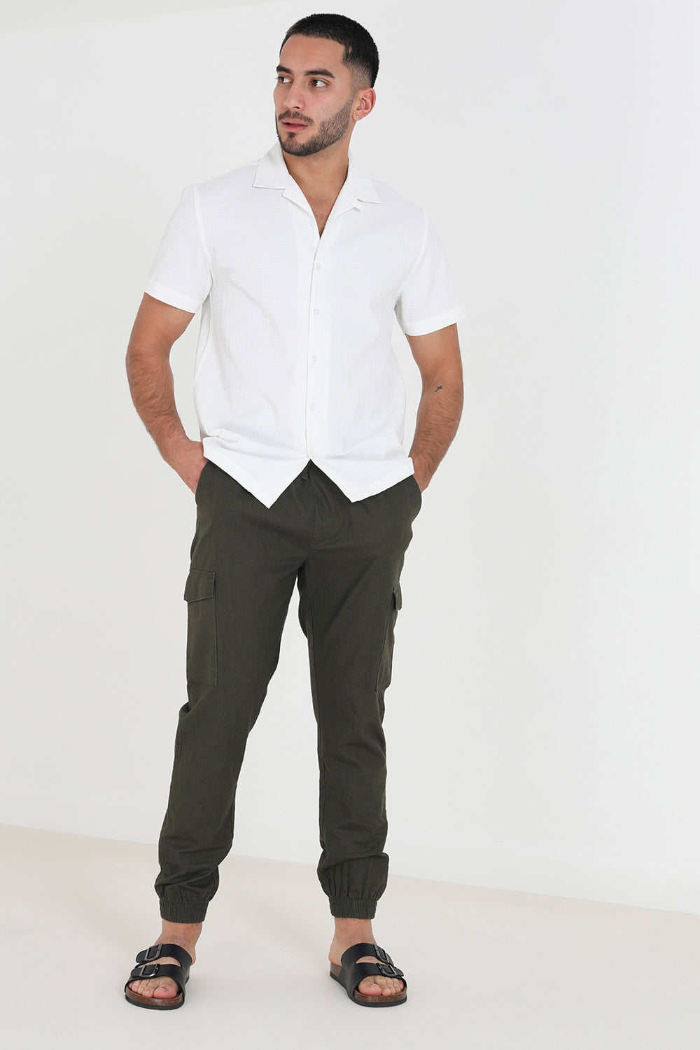 Brave Soul Khaki Cotton Linen Blend Cargo Trousers - Khaki Image 3