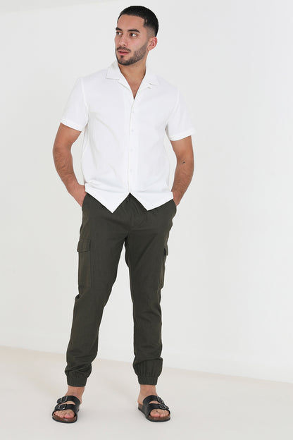 Brave Soul Khaki Cotton Linen Blend Cargo Trousers - Khaki Image 3
