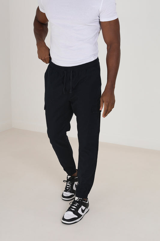 Brave Soul Navy Cotton Linen Blend Cargo Trousers - Navy Image 1