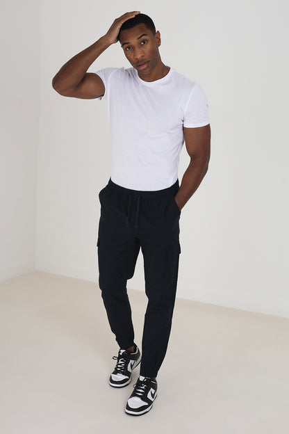 Brave Soul Navy Cotton Linen Blend Cargo Trousers - Navy Image 3