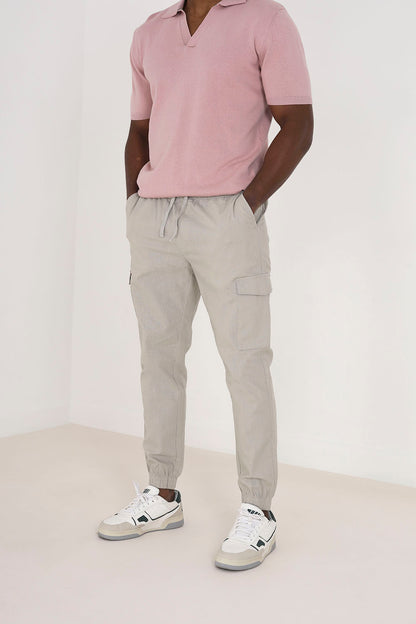Brave Soul Light Stone Cotton Linen Blend Cargo Trousers - Light Stone Image 1