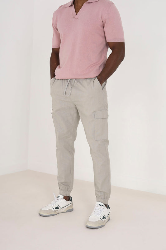 Brave Soul Light Stone Cotton Linen Blend Cargo Trousers - Light Stone Image 1