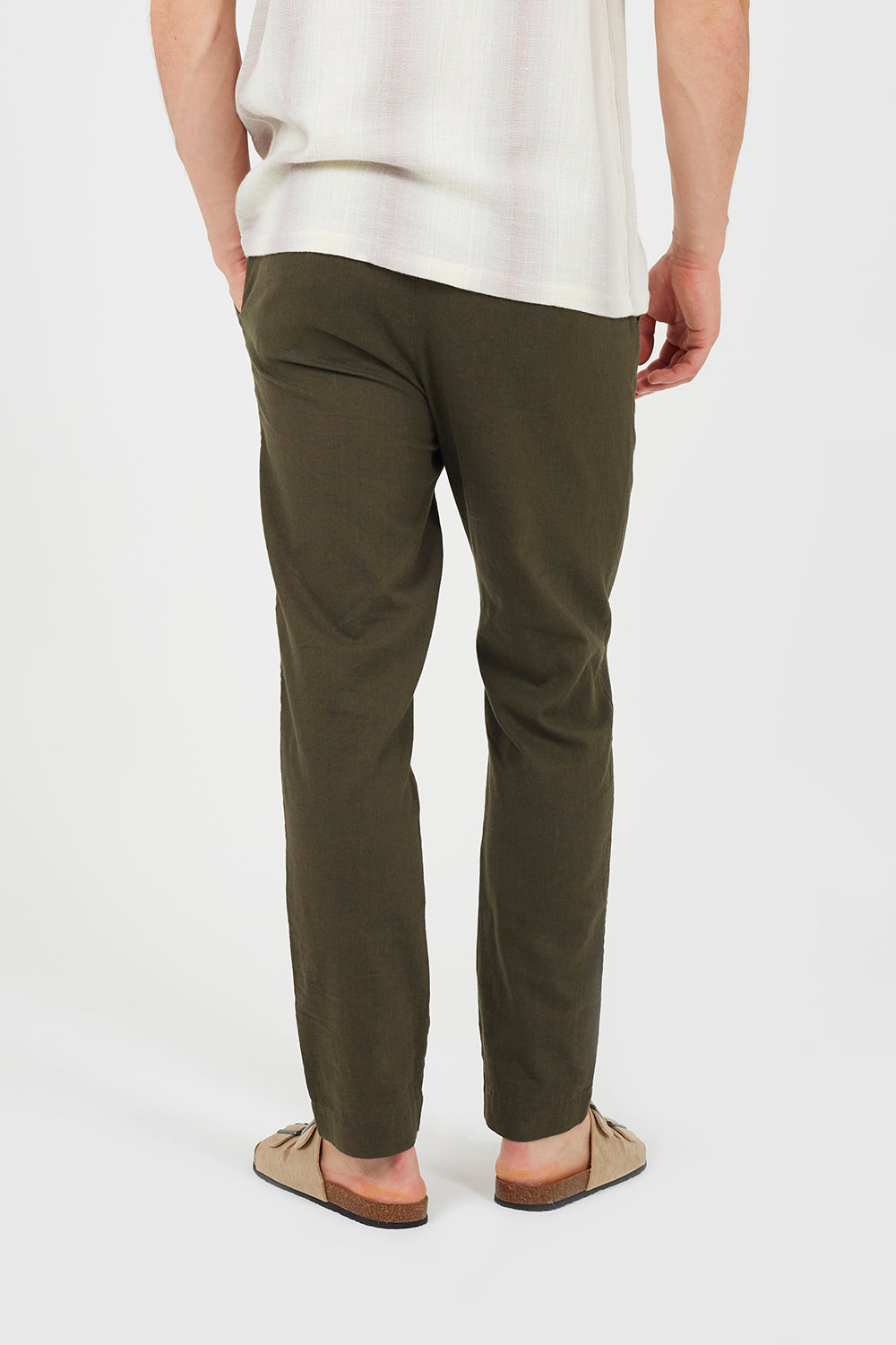 Brave Soul Khaki Relaxed Fit Linen Blend Trousers - Khaki Image 2