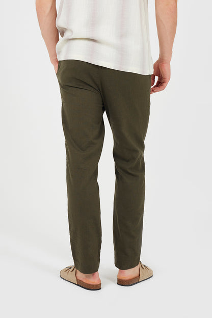Brave Soul Khaki Relaxed Fit Linen Blend Trousers - Khaki Image 2