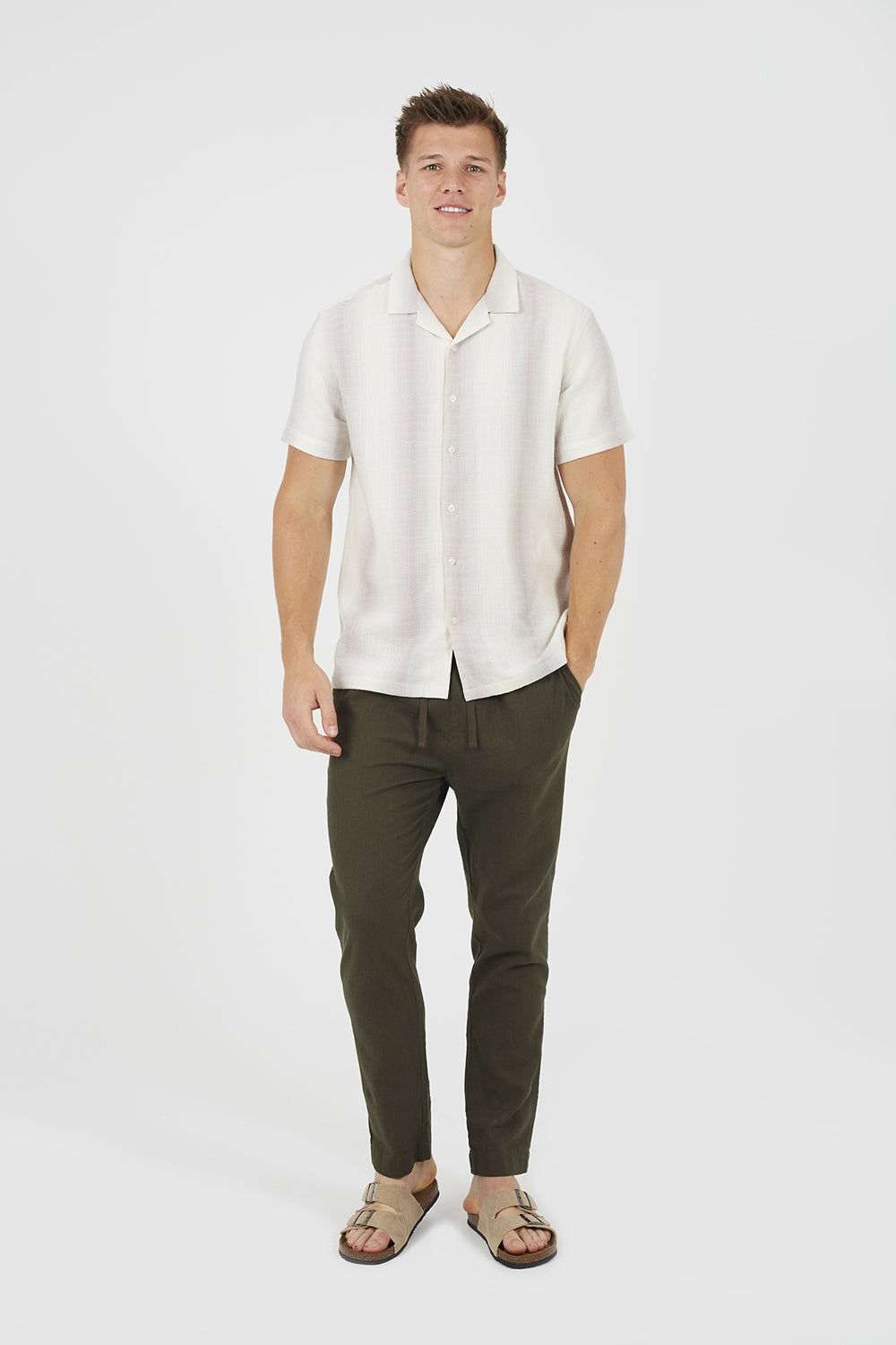 Brave Soul Khaki Relaxed Fit Linen Blend Trousers - Khaki Image 3