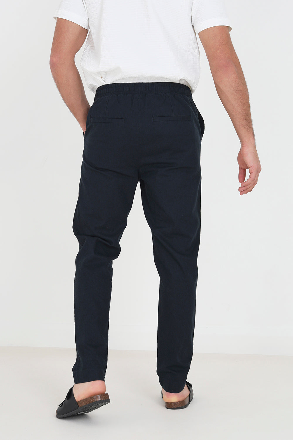 Brave Soul Navy Relaxed Fit Linen Blend Trousers - Navy Image 2