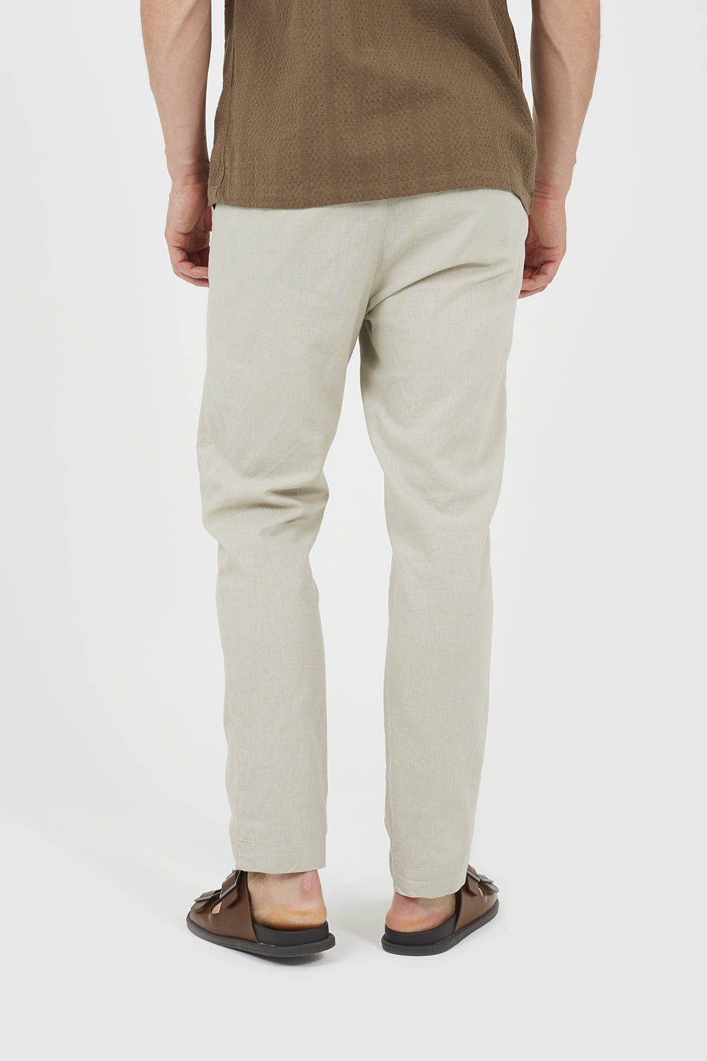 Brave Soul Light Stone Relaxed Fit Linen Blend Trousers - Light Stone Image 2