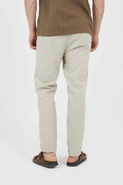 Brave Soul Light Stone Relaxed Fit Linen Blend Trousers - Light Stone Image 2